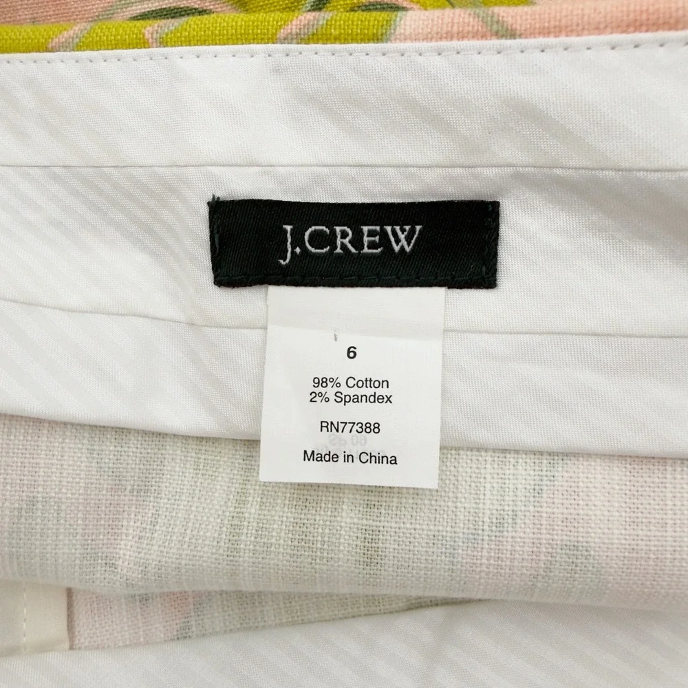 J.Crew Mini Skirt Damask Paisley Print Cotton Stretch Green Pink 6 Retro Preppy